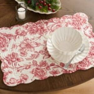 Set of 2 Pioneer Woman Agatha Floral Quilted Fabric Placemat 14" x 20" Red White
